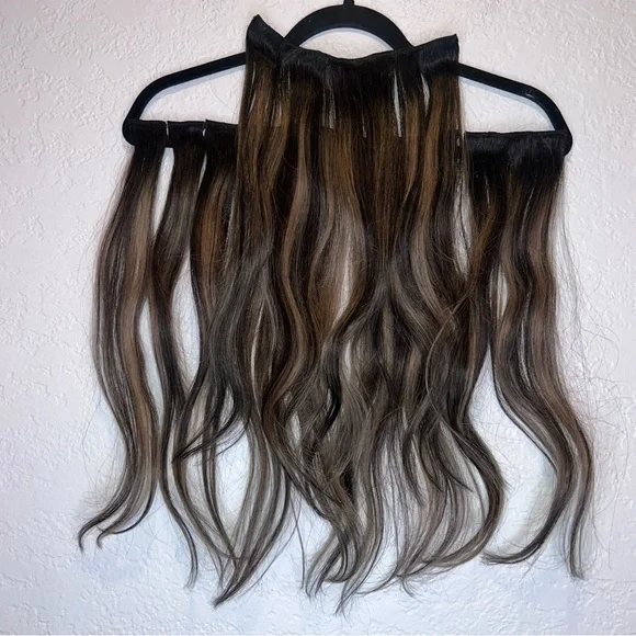 Sunny Hair Clip in Real Human Hair Black Ombre Dark Brown Caramel Blonde - Picture 7 of 11
